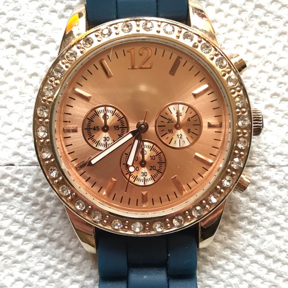 Quartz Accessories - Rose Gold Watch with Blue Band - Works Great